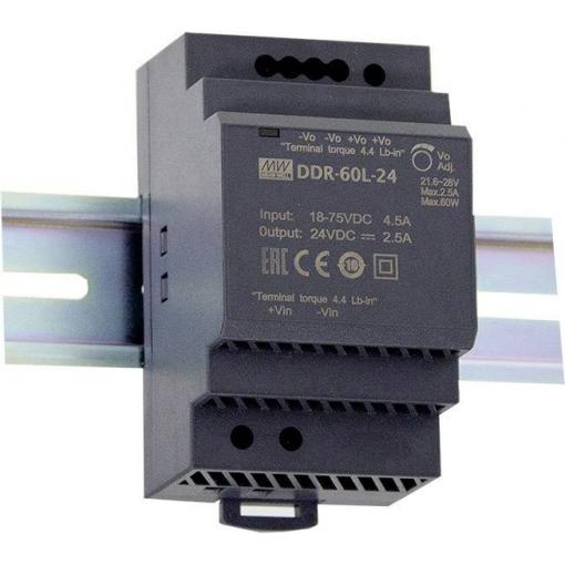 MW Mean Well DDR-60L-5 DC/DC měnič napětí na DIN lištu, 5 V/DC, 12 A, 60 W, výstupy 1 x
