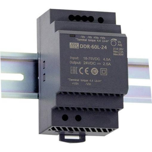 MW Mean Well DDR-60L-12 DC/DC měnič napětí na DIN lištu, 12 V/DC, 5 A, 60 W, výstupy 1 x