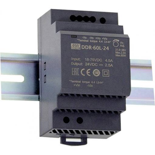 MEAN WELL DDR-60L-24 DC/DC měnič napětí na DIN lištu 24 V/DC 2.5 A 60 W Počet výstupů:1 x Obsah 1 ks