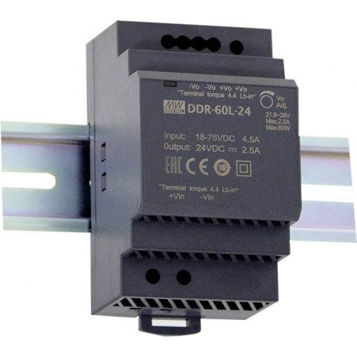 MEAN WELL DDR-60G-12 DC/DC měnič napětí na DIN lištu 12 V/DC 5 A 60 W Počet výstupů:1 x Obsah 1 ks