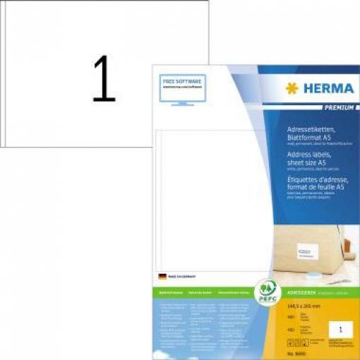 Herma 8690 Adresní nálepky 148.5 x 205 mm papír bílá 400 ks inkoustová tiskárna, laserová tiskárna, barevná laserová tiskárna, kopírka, barevná kopírka, ruční