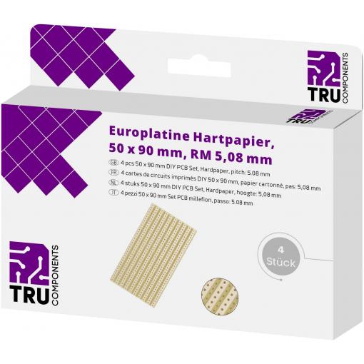 TRU COMPONENTS eurodeska tvrzený papír (d x š) 90 mm x 50 mm 35 µm Rastr (rozteč) 5.08 mm Množství 4 ks