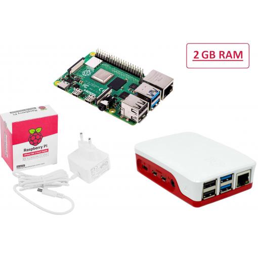 Raspberry Pi® Essentials Kit Raspberry Pi® 4 B , 4 x1.5 GHz, vč. napájecího zdroje, vč. pouzdra, Operační paměť 2 GB