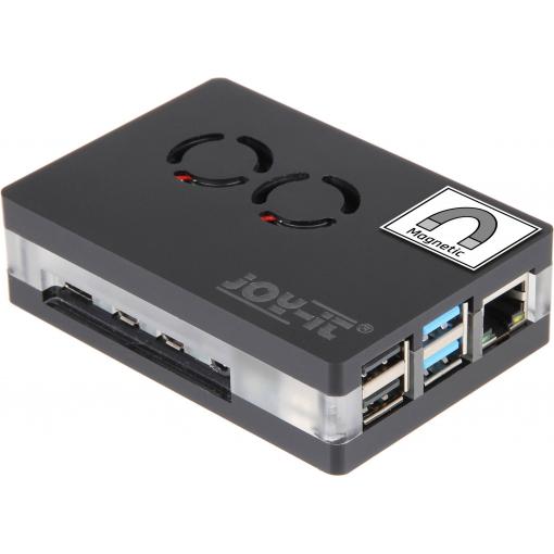 Joy-it RB-CaseP4+03 SBC skříň Vhodné pro (vývojové sady): Raspberry Pi® včetně aktivního chladiče, včetně magnetického uzávěru transparentní
