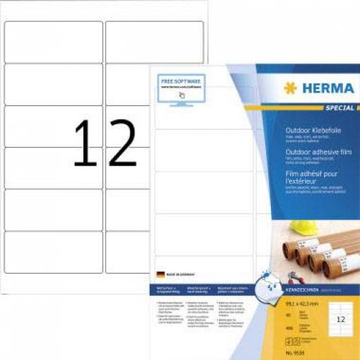 Herma 9538 Fóliové etikety 99.1 x 42.3 mm fólie, matná bílá 480 ks extra silné laserová tiskárna, barevná laserová tiskárna, kopírka, barevná kopírka