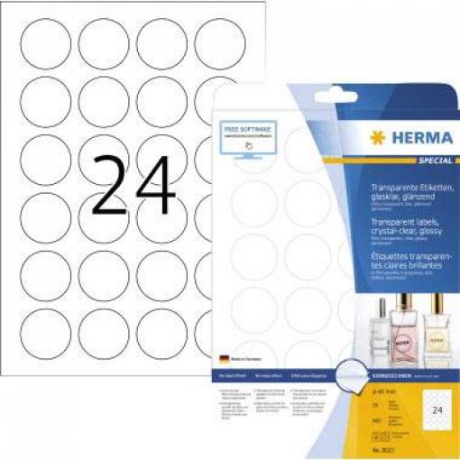 Herma 8023 Fóliové etikety Ø 40 mm fólie, lesklá transparentní 600 ks trvalé laserová tiskárna, kopírka, barevná laserová tiskárna, barevná kopírka