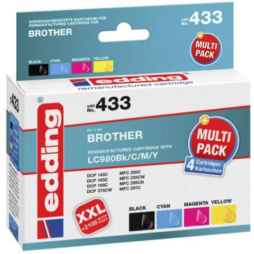 Edding Ink náhradní Brother LC-980BK, LC-980C, LC-980M, LC-980Y kompatibilní kombinované balení barva EDD-433 18-433