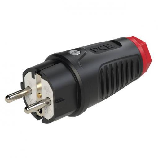 PCE 0521-sr zástrčka guma, termoplast 250 V černá, červená IP54