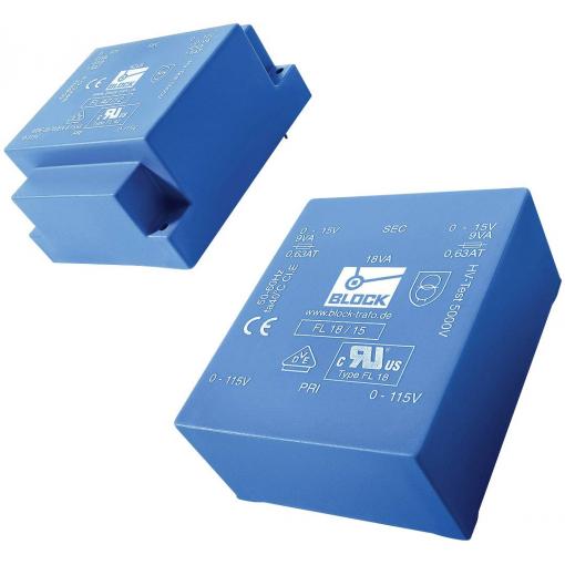 BLOCK FL 52/15 plochý transformátor 2 x 115 V/AC 2 x 15 V/AC 52 VA
