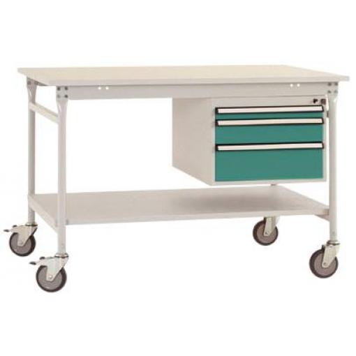Manuflex BB5361.0001 Kompletní servírovací stolek základní mobilně se Melamin-Platte + pouzdro vestavné, Šxhxv: 1000 x 800 x 850 mm šedá, zelená