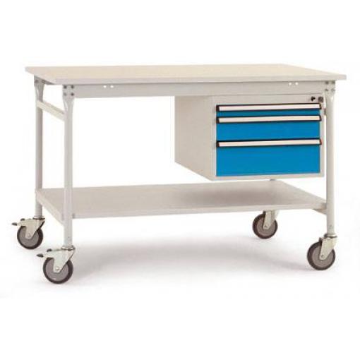 Manuflex BB5377.7035 Kompletní servírovací stolek základní mobilně se plastová destička + pouzdro vestavné, Šxhxv: 1250 x 800 x 850 mm šedobílá (RAL 7035)