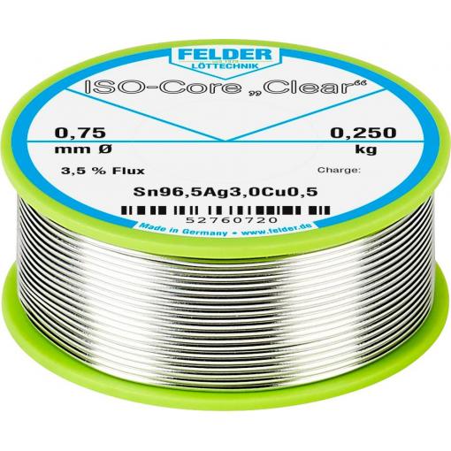 Felder ISO-Core Clear SAC305 pájecí cín cívka Sn96,5Ag3Cu0,5 0.250 kg 0.75 mm