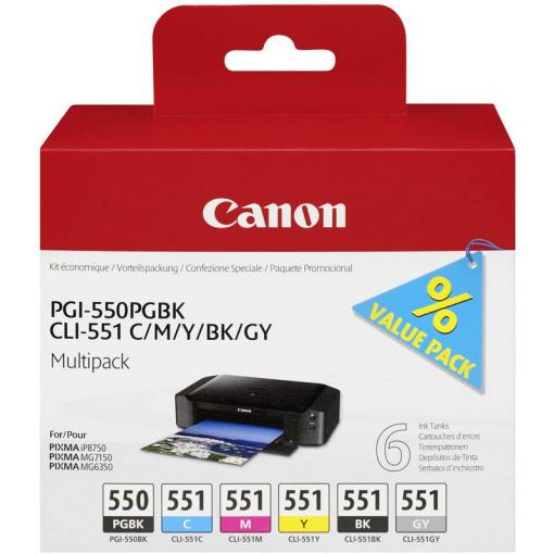 Canon Ink PGI-550PGBK/CLI-551 Multipack originál kombinované balení foto černá, azurová, purppurová, žlutá, černá, šedá 6496B005