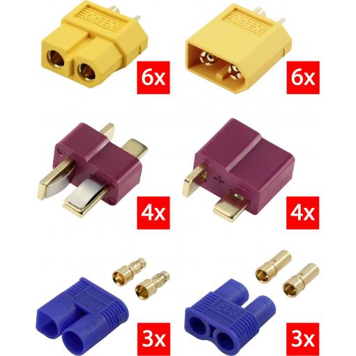 Reely RE-6699867 zásuvkový konektor k propojení akumulátoru a regulátoru RC modelu, zástrčkový konektor k propojení akumulátoru a regulátoru RC modelu XT60, T