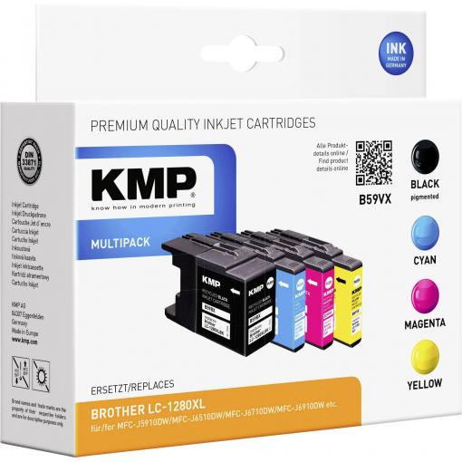 KMP Ink náhradní Brother LC-1280XLBL, LC-1280XLC, LC-1280XLM, LC-1280XLY kompatibilní kombinované balení černá, azurová, purppurová, žlutá B59VX 1524,4005