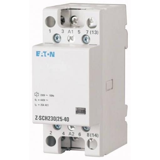 Eaton Z-SCH230/25-22 instalační stykač Jmenovité napětí: 230 V, 240 V Spínací proud (max.): 25 A 2 spínací kontakty, 2 rozpínací kontakty 1 ks