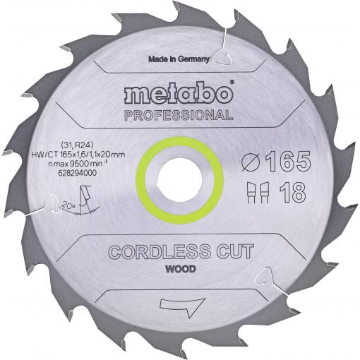 Metabo CORDLESS CUT WOOD 628294000 pilový kotouč 165 x 20 x 1.1 mm Počet zubů (na palec): 18 1 ks