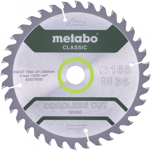 Metabo CORDLESS CUT WOOD CLASSIC 628660000 pilový kotouč 165 x 20 x 1 mm Počet zubů (na palec): 36 1 ks