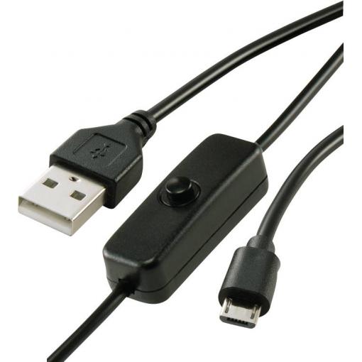 Renkforce Napájecí kabel Raspberry Pi®, BBC micro:bit [1x USB 2.0 zástrčka A - 1x micro USB 2.0 zástrčka B] 1.00 m černá vč. vypínače