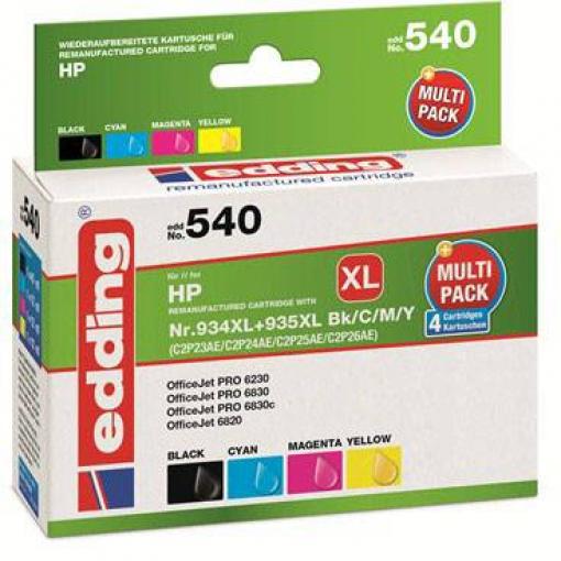 Edding Ink náhradní HP 934XL, 935XL, X4E14AE, C2P23AE, C2P24AE, C2P25AE, C2P26AE kompatibilní kombinované balení černá, azurová, purppurová, žlutá EDD-540