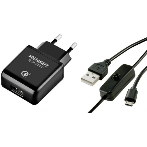 VOLTCRAFT QCP-3000 USM USB nabíječka Vhodné pro (vývojové sady): Raspberry Pi® Výstupní proud (max.) 3000 mA 1 x micro USB 2.0 zástrčka B s vypínačem, Qualcomm