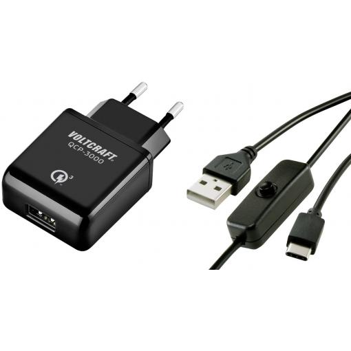 VOLTCRAFT QCP-3000 USC USB nabíječka Vhodné pro (vývojové sady): Raspberry Pi® Výstupní proud (max.) 3000 mA 1 x USB-C® zástrčka s vypínačem, Qualcomm Quick