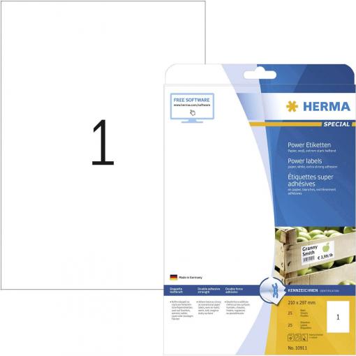 Herma 10911 Etikety lepící 210 x 297 mm papír bílá 25 ks trvalé inkoustová tiskárna, laserová tiskárna, barevná laserová tiskárna, kopírka, barevná kopírka,