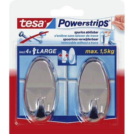 tesa POWERSTRIPS® Lepicí háček Large Oval chrom Množství: 2 ks
