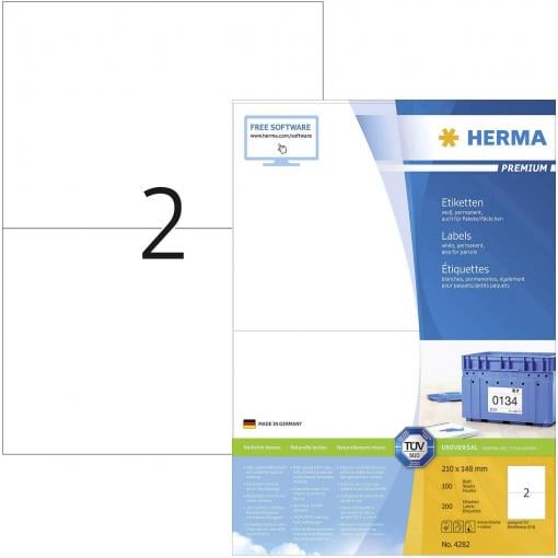 Herma 4282 univerzální etikety 210 x 148 mm papír bílá 200 ks trvalé inkoustová tiskárna, laserová tiskárna, barevná laserová tiskárna, kopírka, barevná