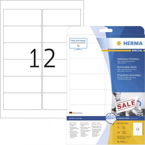 Herma 4348 univerzální etikety 96 x 42.3 mm papír bílá 300 ks přemístitelné inkoustová tiskárna, laserová tiskárna, barevná laserová tiskárna, kopírka, barevná