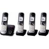 Panasonic KX-TG6824 Quattro DECT, GAP bezdrátový analogový telefon záznamník, handsfree černá, stříbrná
