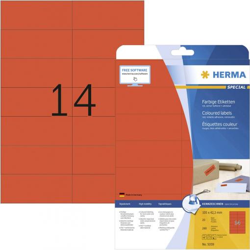 Herma 5059 univerzální etikety 105 x 42.3 mm papír červená 280 ks trvalé inkoustová tiskárna, laserová tiskárna, barevná laserová tiskárna, kopírka, barevná