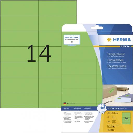 Herma 5061 105 x 42.3 mm papír zelená 280 ks trvalé univerzální etikety inkoust, laser, kopie 20 listů A4