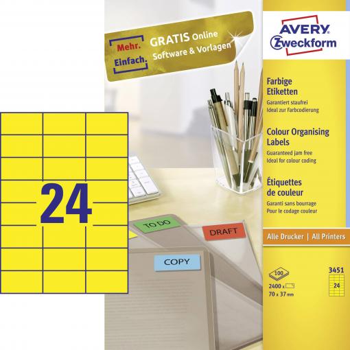 Avery-Zweckform 3451 etikety 70 x 37 mm papír žlutá 2400 ks trvalé univerzální etikety 100 listů A4