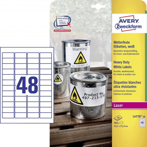 Avery-Zweckform L4778-20 45.7 x 21.2 mm poylesterová fólie bílá 960 ks trvalé Fóliové etikety