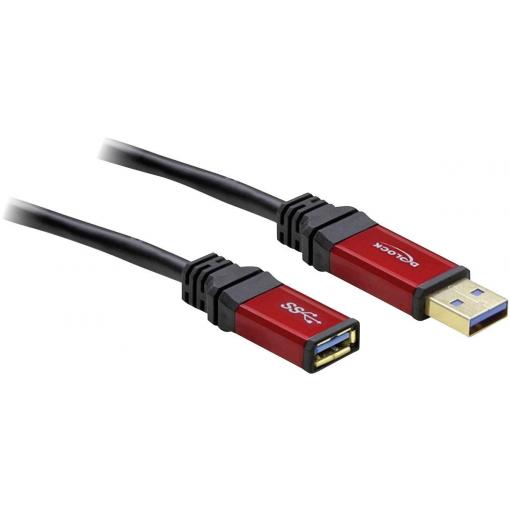 Delock USB kabel USB 3.2 Gen1 (USB 3.0 / USB 3.1 Gen1) USB-A zástrčka, USB-A zásuvka 3.00 m červená, černá pozlacené kontakty, UL certifikace 105905