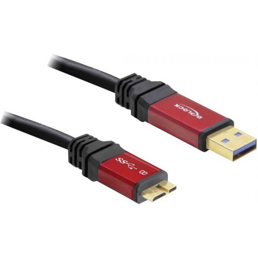 Delock USB kabel USB 3.2 Gen1 USB-A zástrčka, USB Micro-B 3.0 zástrčka 1.00 m červená, černá pozlacené kontakty, UL certifikace 82760