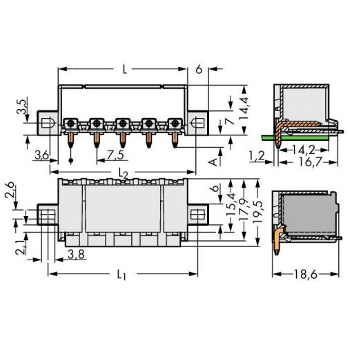 WAGO 2092 konektor do DPS 3, rozteč 7.50 mm, 2092-3423/005-000, 100 ks