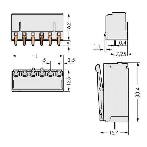 WAGO 2092 zásuvkový konektor do DPS 5, rozteč 5 mm, 2092-1305, 100 ks