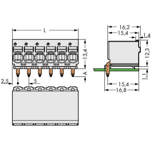 WAGO 2092 konektor do DPS 6, rozteč 5 mm, 2092-1376, 100 ks