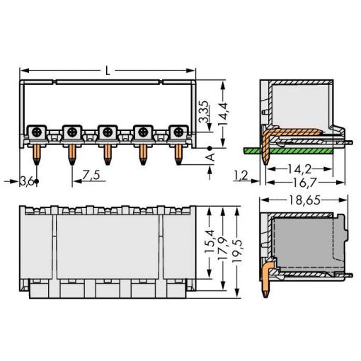 WAGO 2092 konektor do DPS 5, rozteč 7.50 mm, 2092-3425/200-000, 100 ks