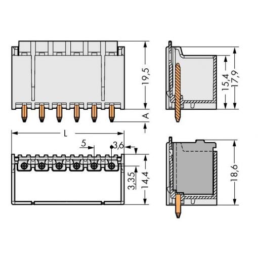 WAGO 2092 konektor do DPS 4, rozteč 5 mm, 2092-1404/200-000, 200 ks