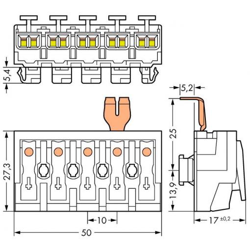 přístrojová svorka Tuhost (příčný řez): 0.5-2.5 mm² Pólů: 5 WAGO 294-8215 250 ks bílá