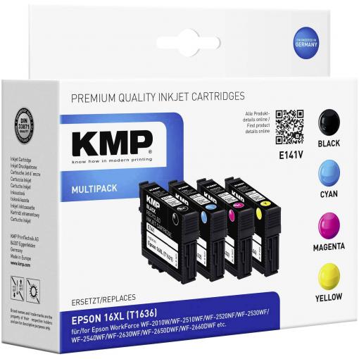 KMP Ink náhradní Epson 16XL, T1636, T1631, T1632, T1633, T1634 kompatibilní kombinované balení černá, azurová, purppurová, žlutá E141V 1621,4050