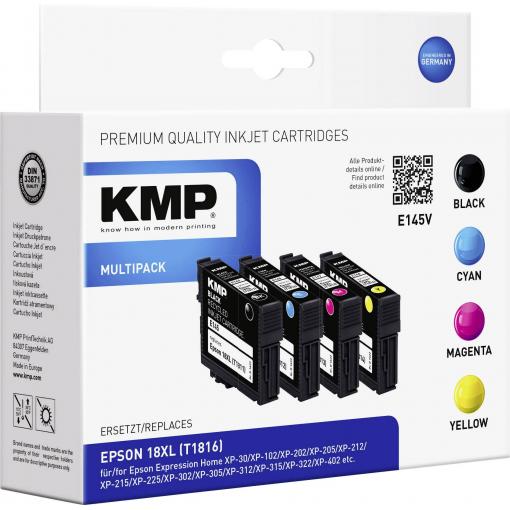 KMP Ink náhradní Epson 18XL, T1816, T1811, T1812, T1813, T1814 kompatibilní kombinované balení černá, azurová, purppurová, žlutá E145V 1622,4050