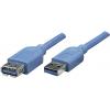 Manhattan USB kabel USB 3.2 Gen1 USB-A zástrčka, USB-A zásuvka 2.00 m modrá pozlacené kontakty, UL certifikace 322379-CG