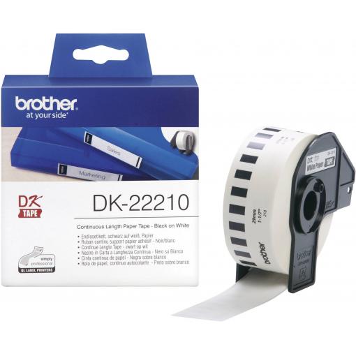 Brother Brother DK-22210 - Schwarz auf Weiß - Rolle (2,9 cm x 30,5 m) etikety v roli 29 mm x 30.48 m papír bílá 1 ks trvalé DK22210 univerzální etikety