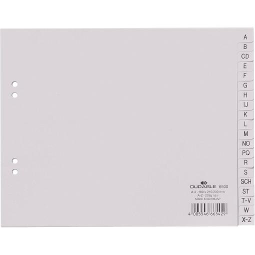 Durable 6500 rejstřík DIN A4 A-Z polypropylen šedá 20 karet vyražené otvory 650010