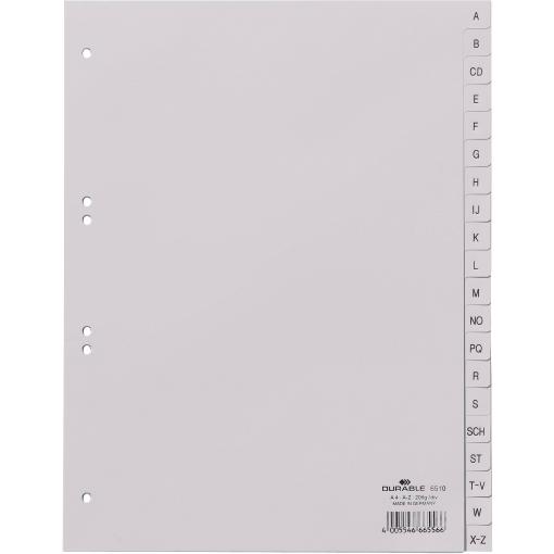 Durable 6510 rejstřík DIN A4 A-Z polypropylen šedá 20 karet vyražené otvory 651010
