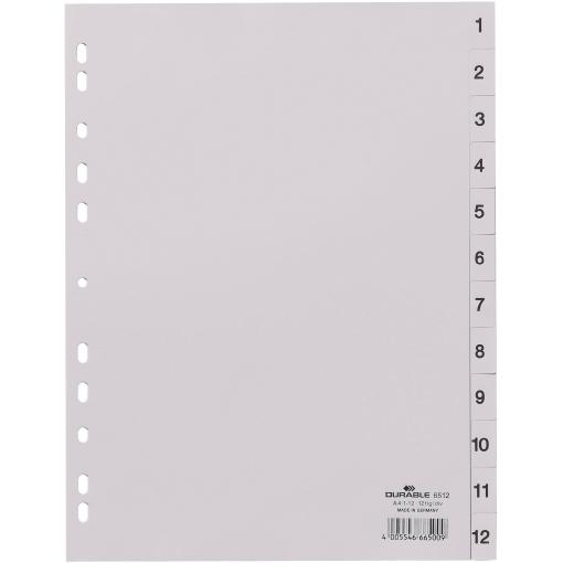 Durable 6512 rejstřík DIN A4 1-12 plast šedá 12 karet vyražené otvory 651210